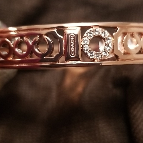 Rose Gold Coach Logo Bangle with Rhinestones - Picture 2 of 4